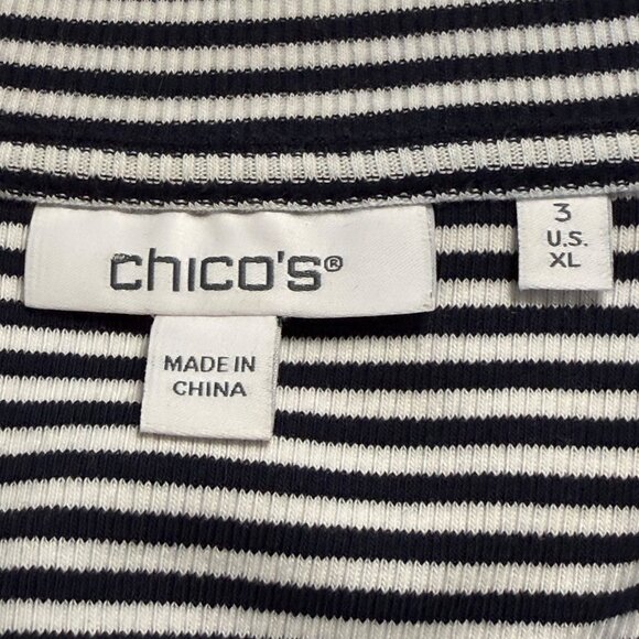Chico’s Size 3 (XL/16) Black Stripe 3 Button Accent  V Neck Thermal Shirt - Picture 4 of 6